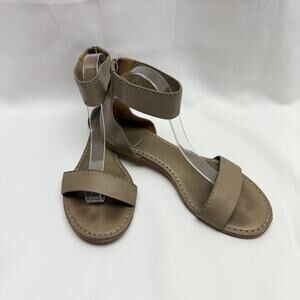 Frye Carson Ankle Strap Sandals Women's 10 Taupe Leather Flat Gladiator Zip